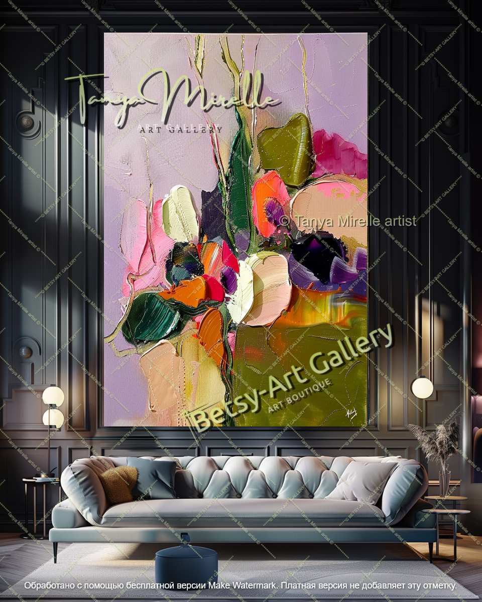 Colorful Floral Abstract Painting for Living Room