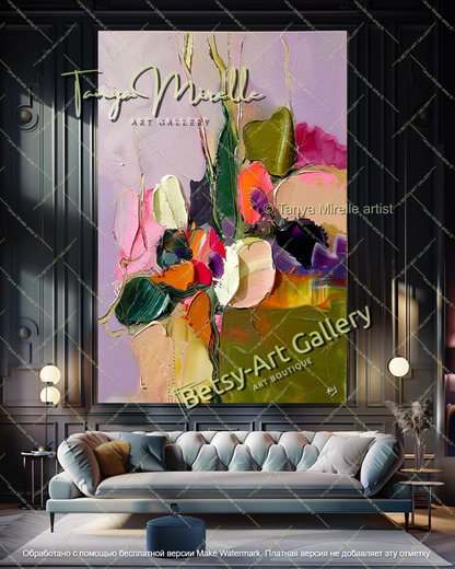 Colorful Floral Abstract Painting for Living Room