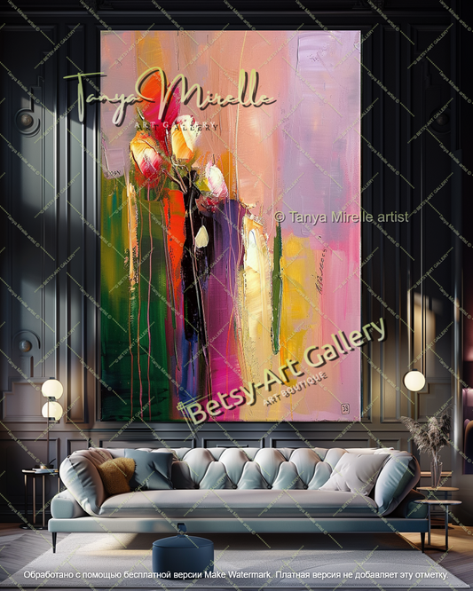 Modern Flower Canvas Art Large Abstract Painting