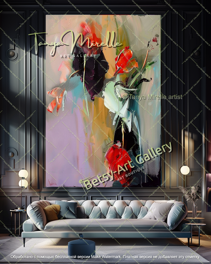 Colorful Floral Abstract Painting for Living Room