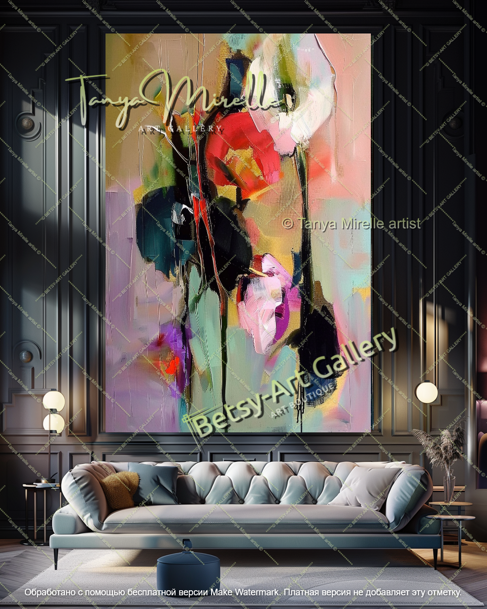 Colorful Floral Abstract Painting for Living Room