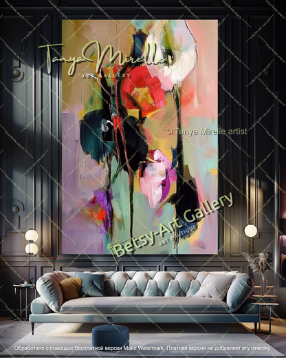 Colorful Floral Abstract Painting for Living Room