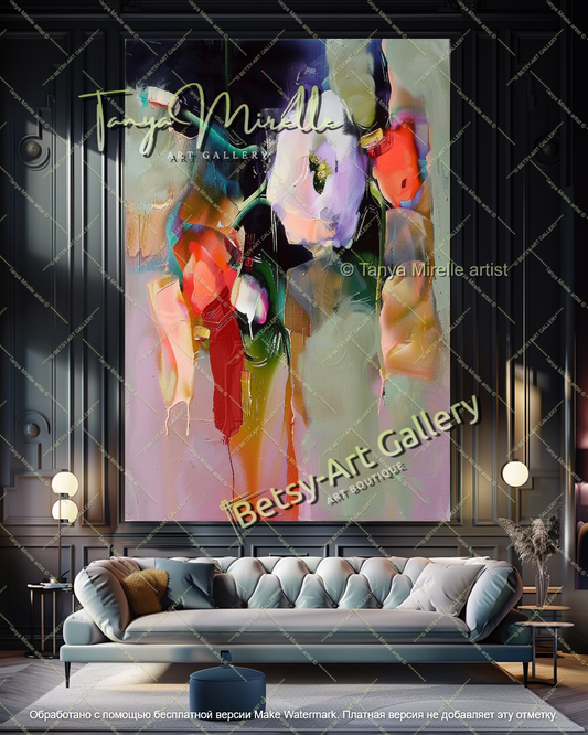 Colorful Floral Abstract Painting for Living Room