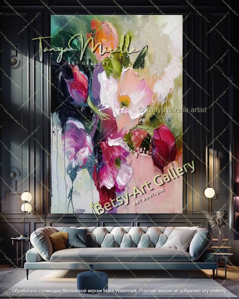 Statement Floral Wall Art Abstract Oil Painting