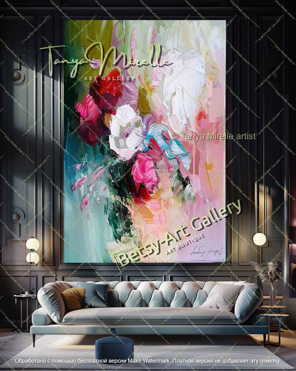 Statement Floral Wall Art Abstract Oil Painting