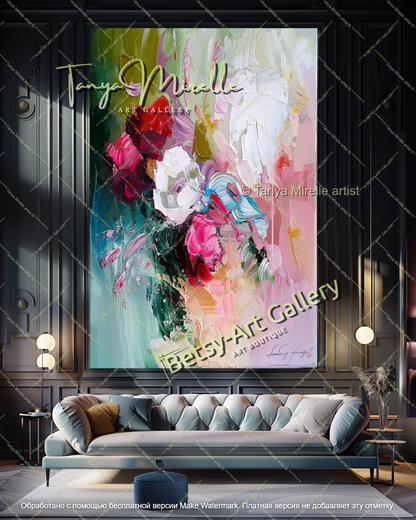 Statement Floral Wall Art Abstract Oil Painting