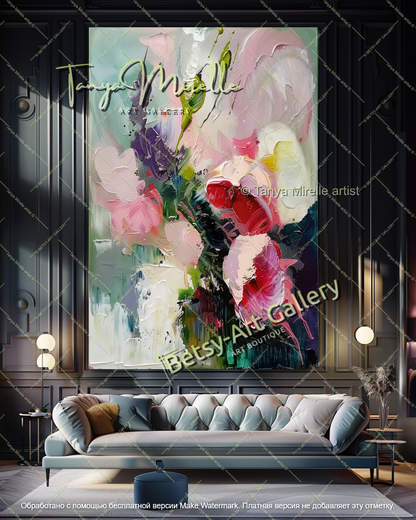 Statement Floral Wall Art Abstract Oil Painting