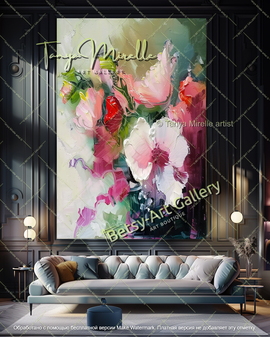 Statement Floral Wall Art Abstract Oil Painting