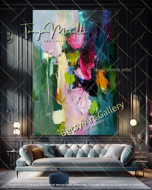 Luxury Abstract Flower Painting Contemporary Decor