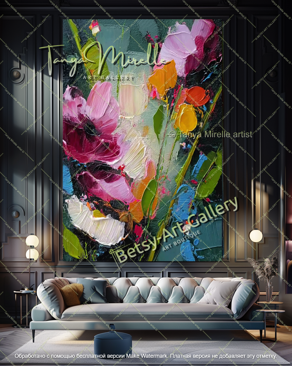 Large Modern Floral Canvas Art Textured Painting