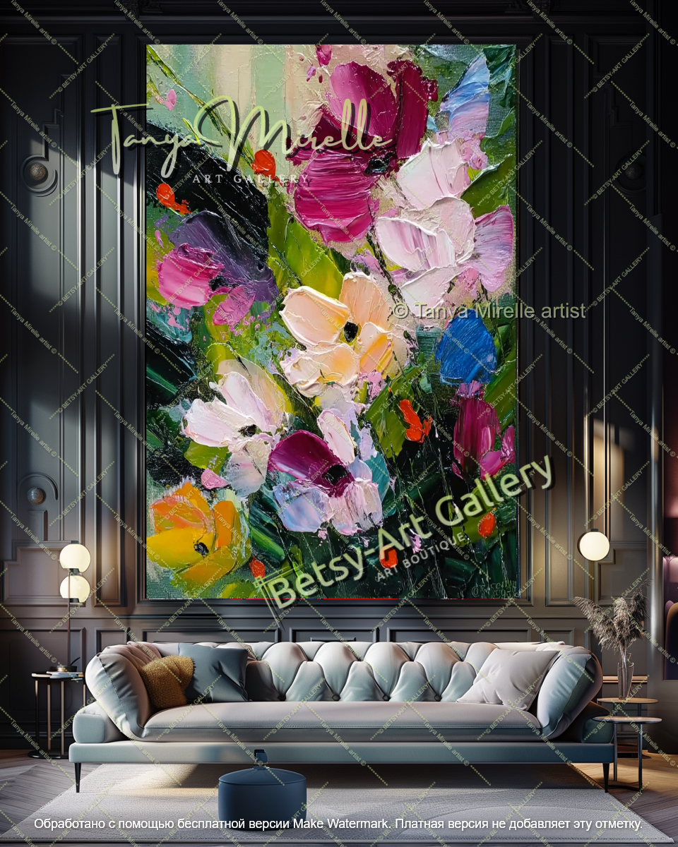 Large Modern Floral Canvas Art Textured Painting