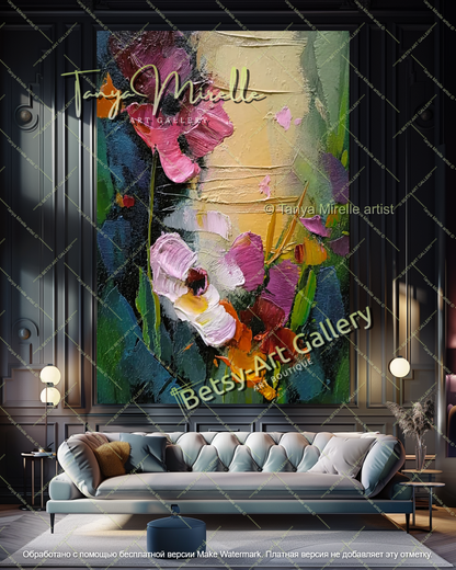 Large Modern Floral Canvas Art Textured Painting