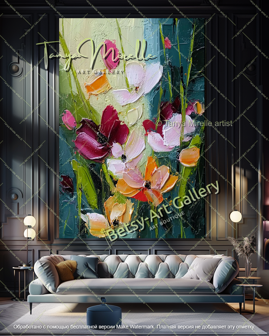 Large Modern Floral Canvas Art Textured Painting