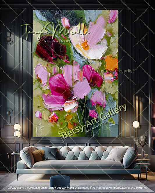 Textured Floral Canvas Art Modern Decor