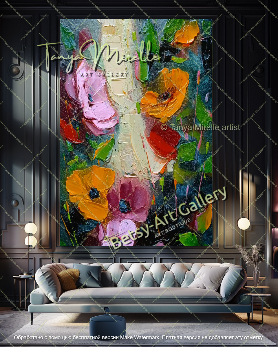 Textured Floral Canvas Art Modern Decor