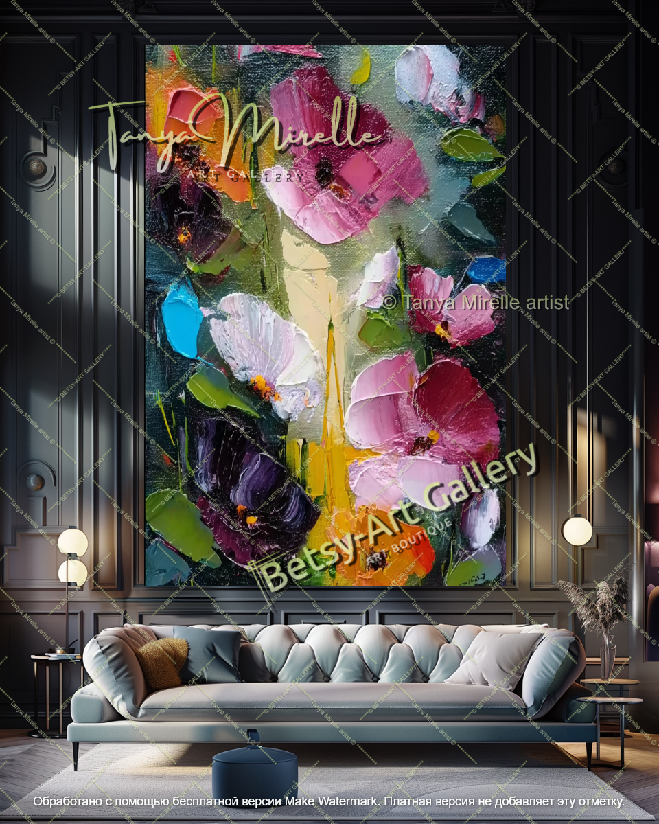 Textured Floral Canvas Art Modern Decor