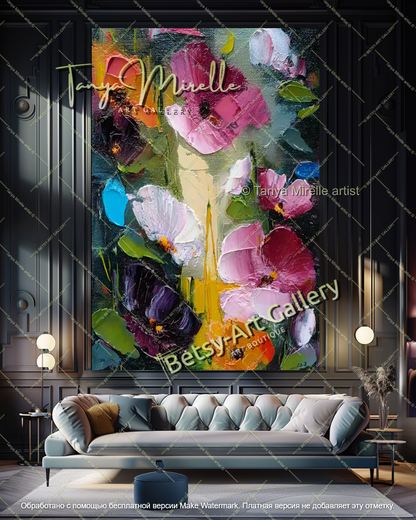 Textured Floral Canvas Art Modern Decor