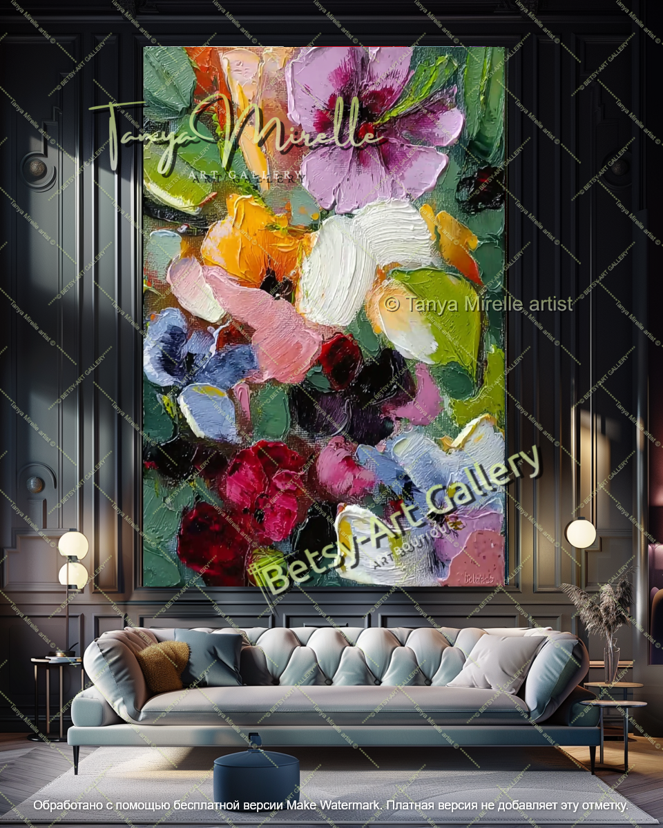 Textured Floral Canvas Art Modern Decor
