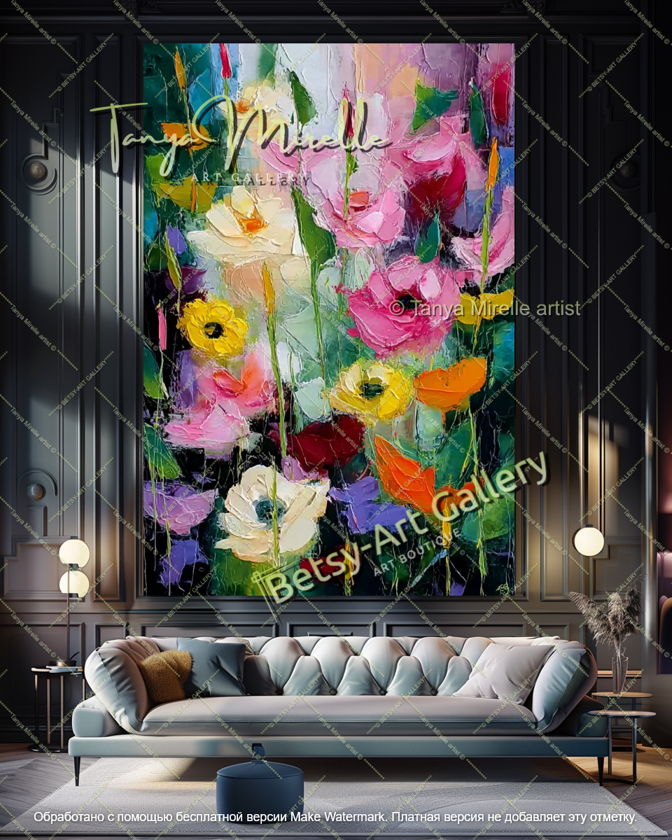 Bold Abstract Floral Oil Painting Large Wall Art
