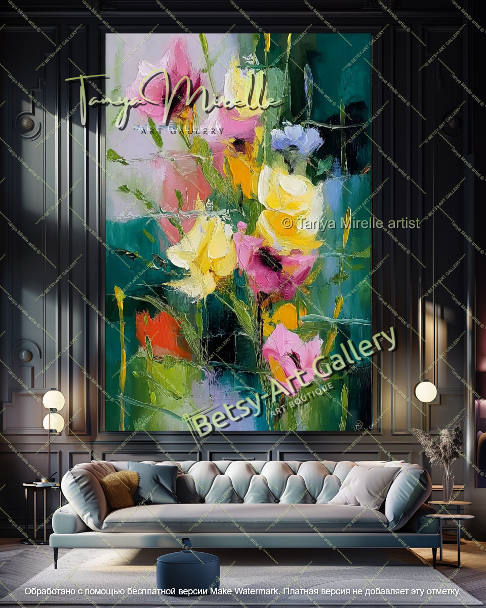 Bold Abstract Floral Oil Painting Large Wall Art