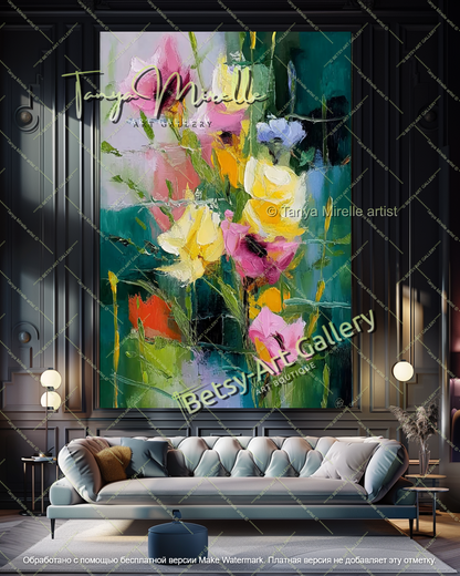 Bold Abstract Floral Oil Painting Large Wall Art
