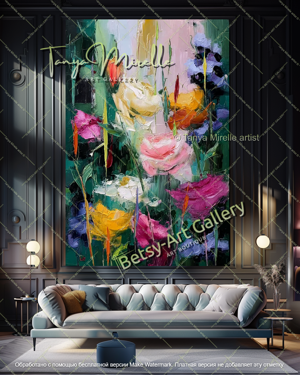Bold Abstract Floral Oil Painting Large Wall Art