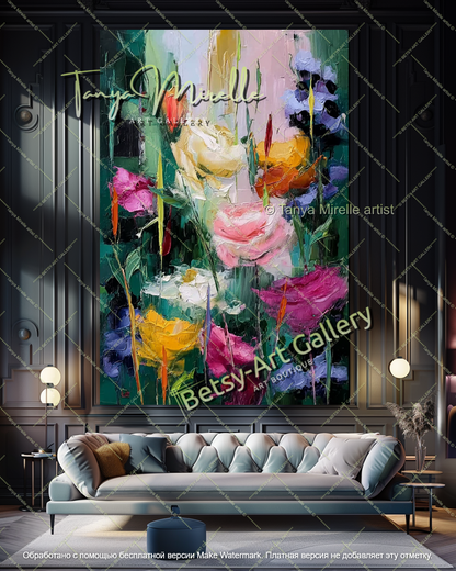 Bold Abstract Floral Oil Painting Large Wall Art