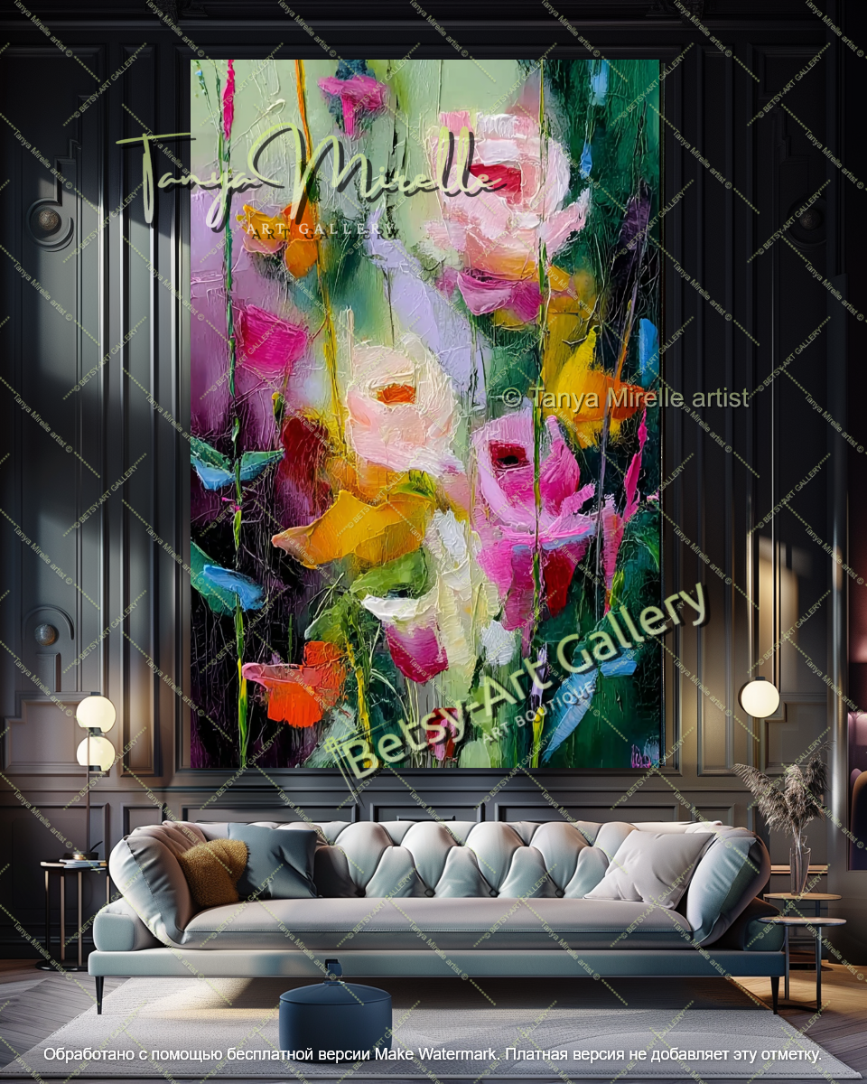 Bold Abstract Floral Oil Painting Large Wall Art