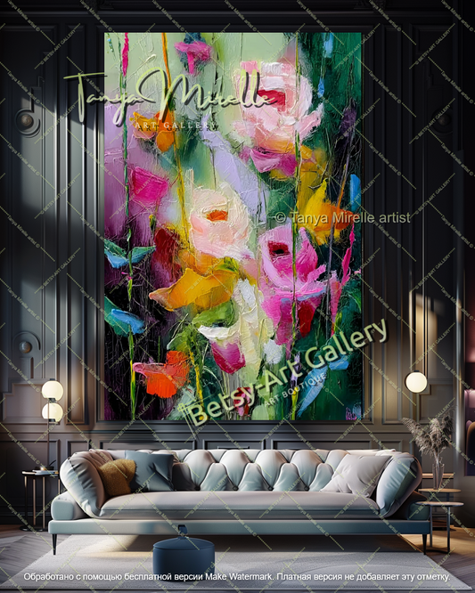 Bold Abstract Floral Oil Painting Large Wall Art