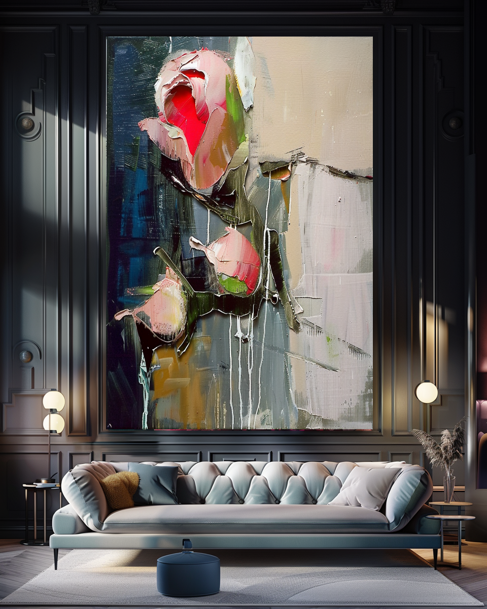 Floral Abstract Impasto Oil Painting on Canvas - Vibrant Modern Wall Art for Living room
