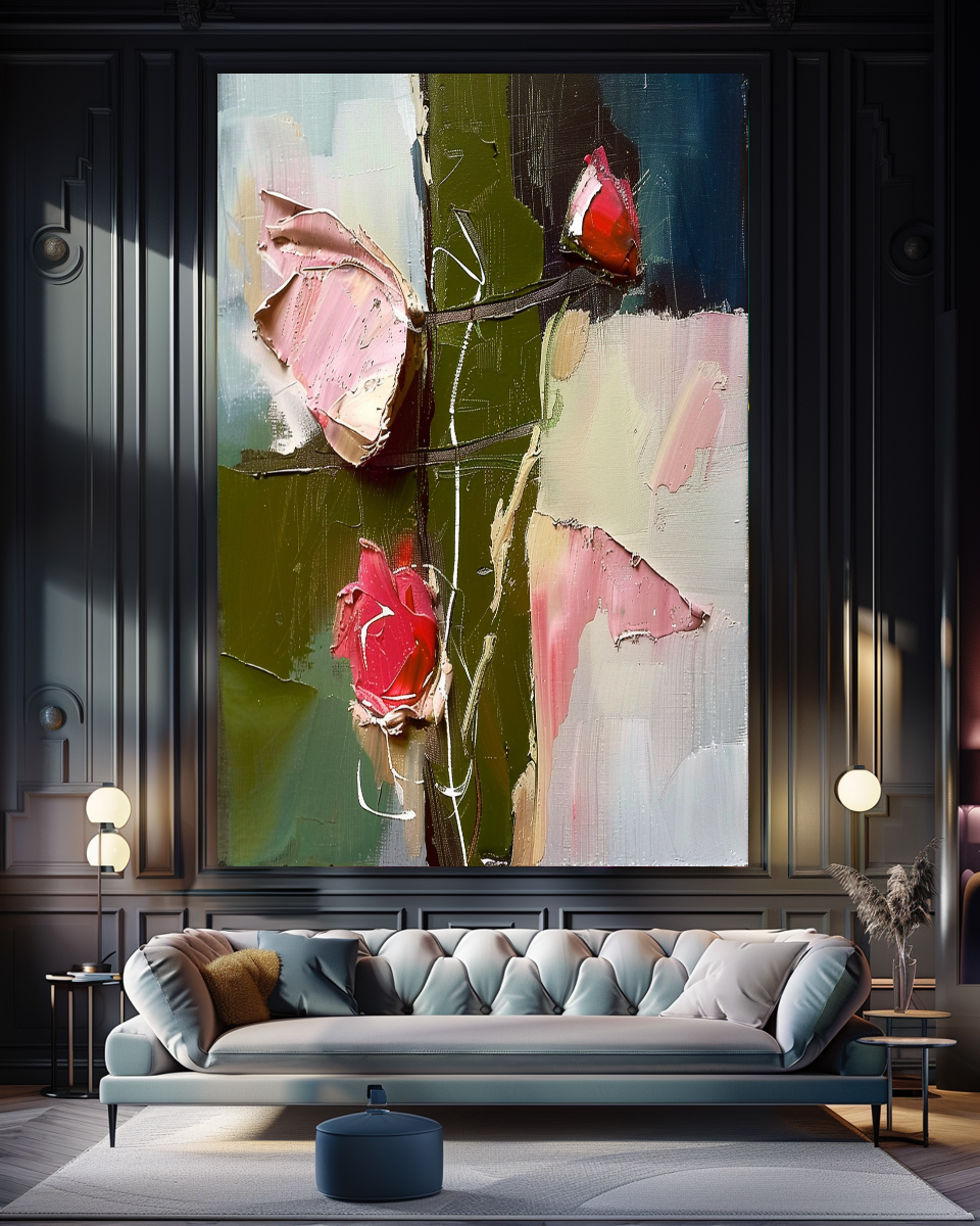 Floral Abstract Impasto Oil Painting on Canvas - Vibrant Modern Wall Art for Living room