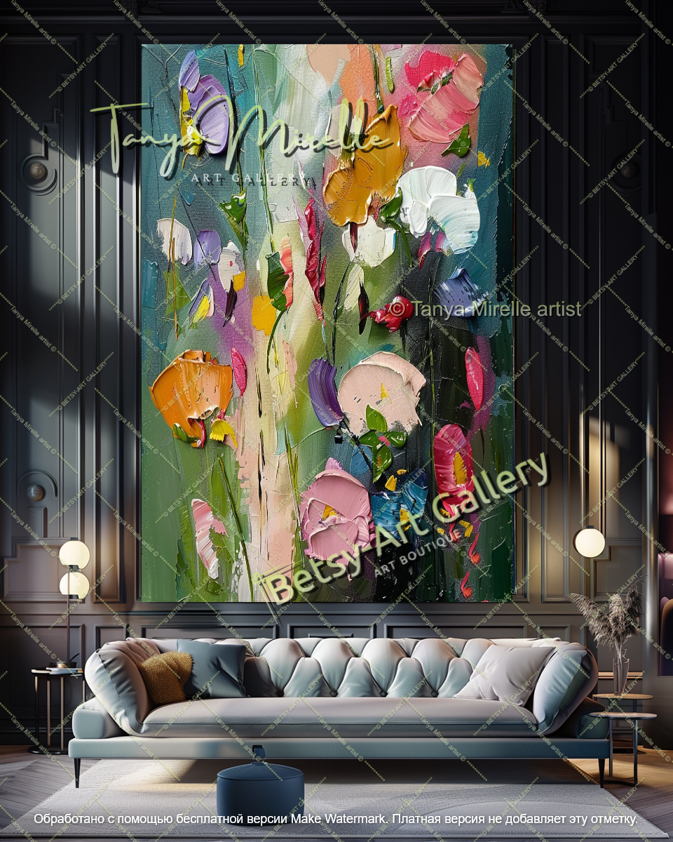 Oversized Floral Wall Art Contemporary Painting