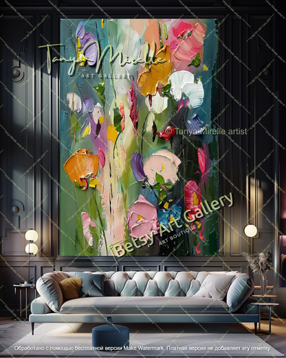 Oversized Floral Wall Art Contemporary Painting