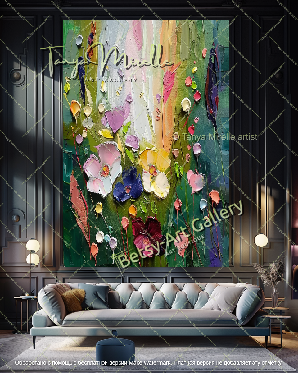 Modern Abstract Flower Art Textured Canvas