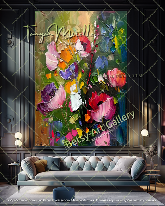 Modern Abstract Flower Art Textured Canvas