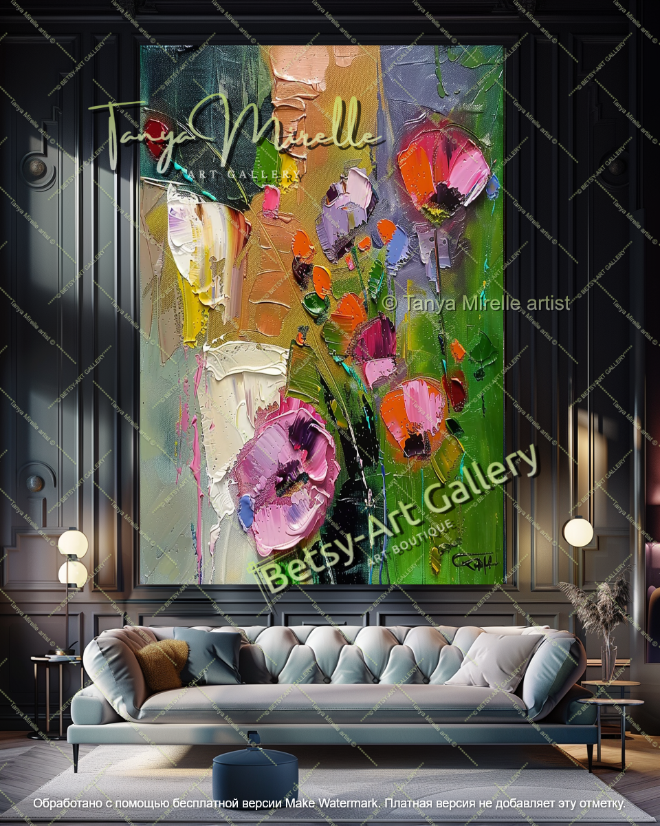 Modern Abstract Flower Art Textured Canvas