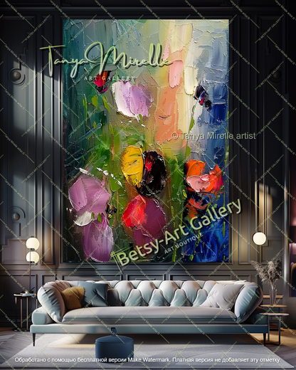 Modern Abstract Flower Art Textured Canvas