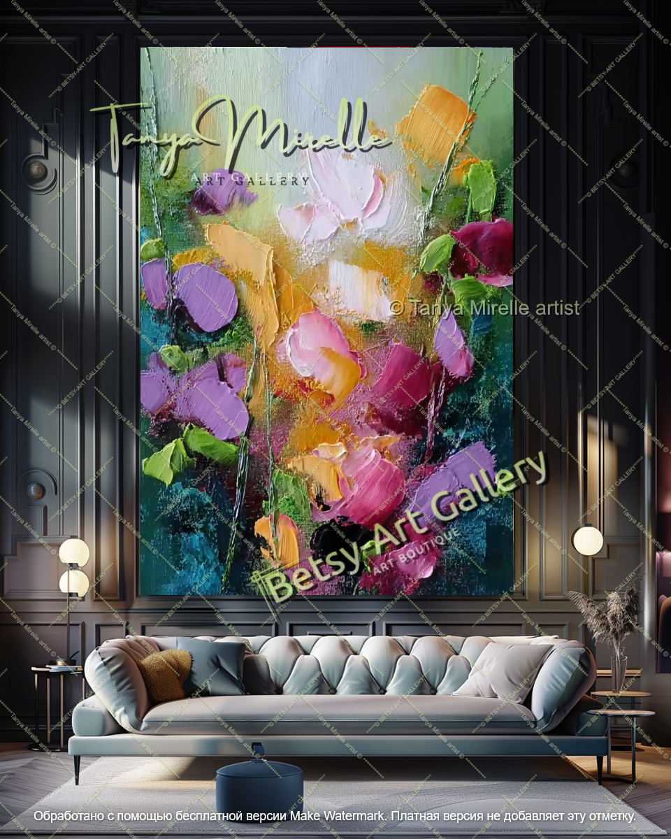Textured Floral Abstract Canvas Art for Living Room