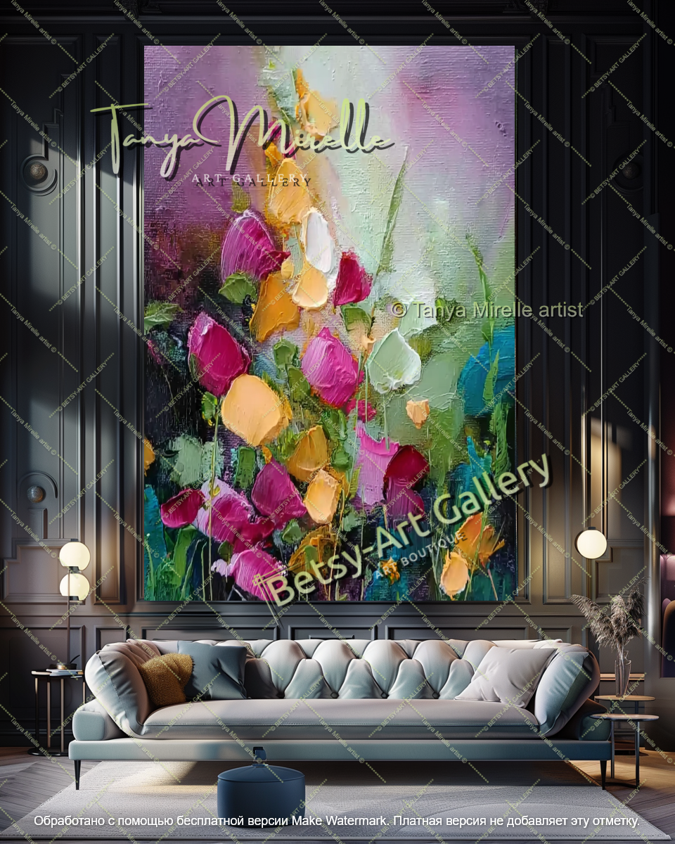 Textured Floral Abstract Canvas Art for Living Room