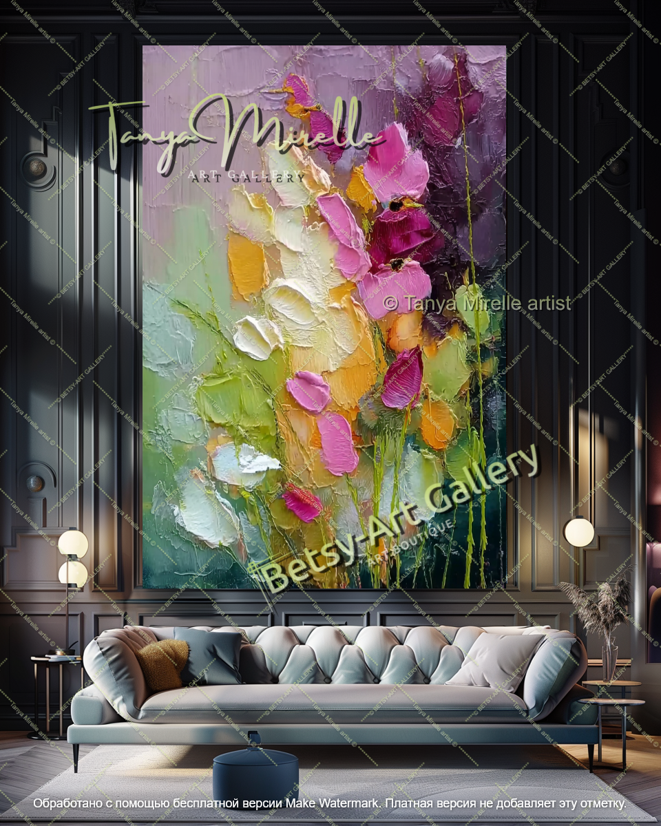 Textured Floral Abstract Canvas Art for Living Room