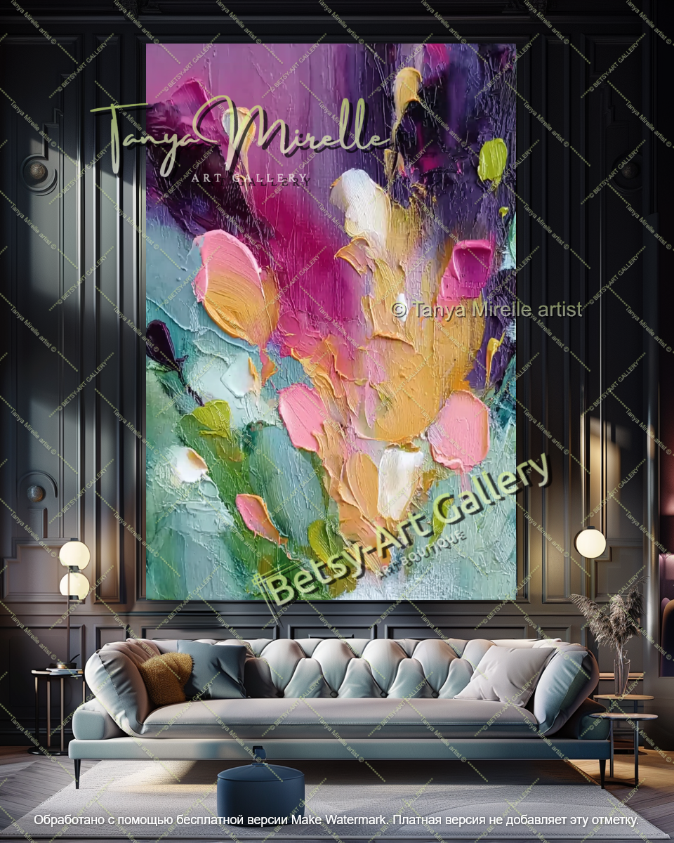 Textured Floral Abstract Canvas Art for Living Room