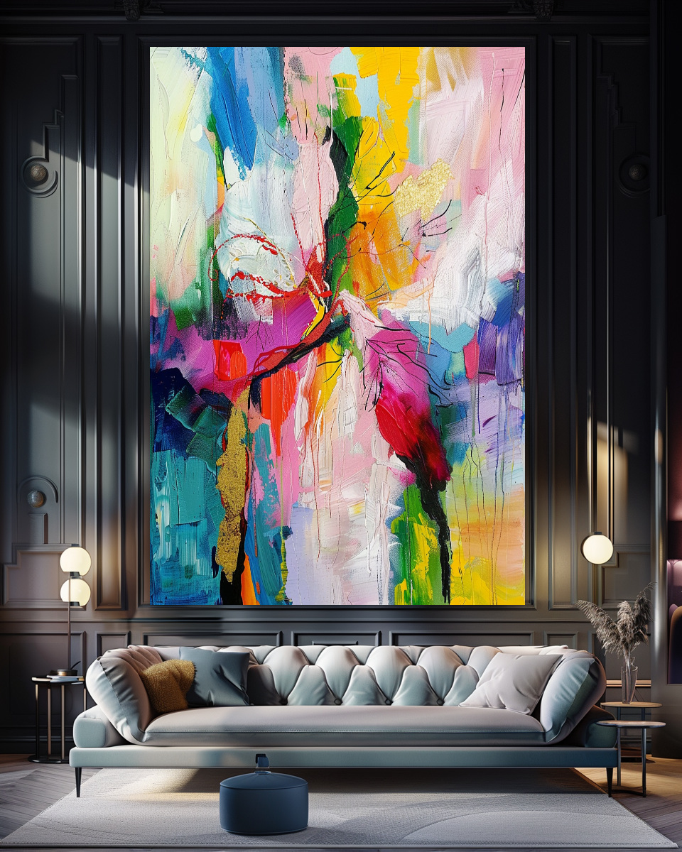 Abstract Impasto Oil Painting on Canvas - Vibrant Modern Wall Art for Living room