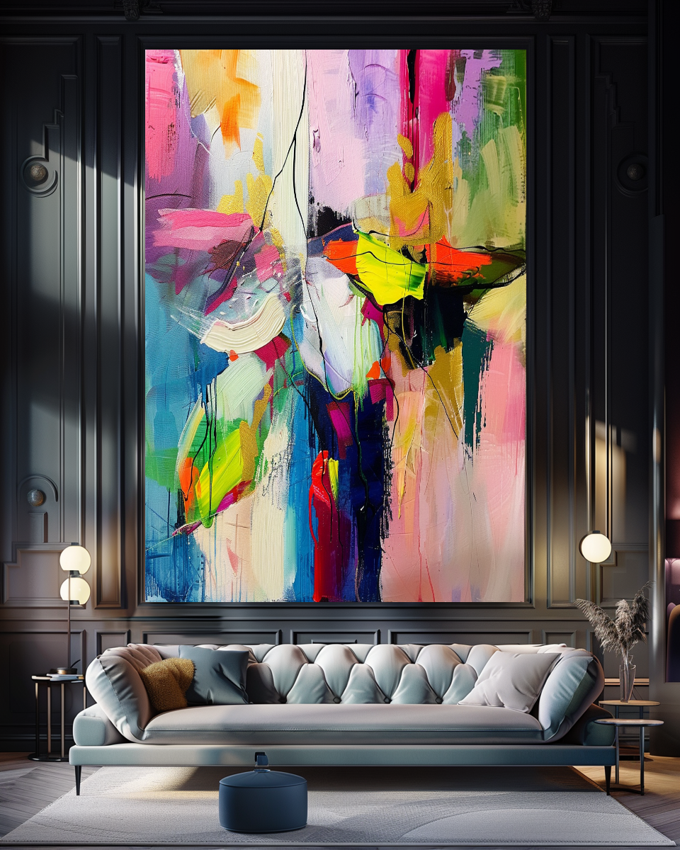 Abstract Impasto Oil Painting on Canvas - Vibrant Modern Wall Art for Living room