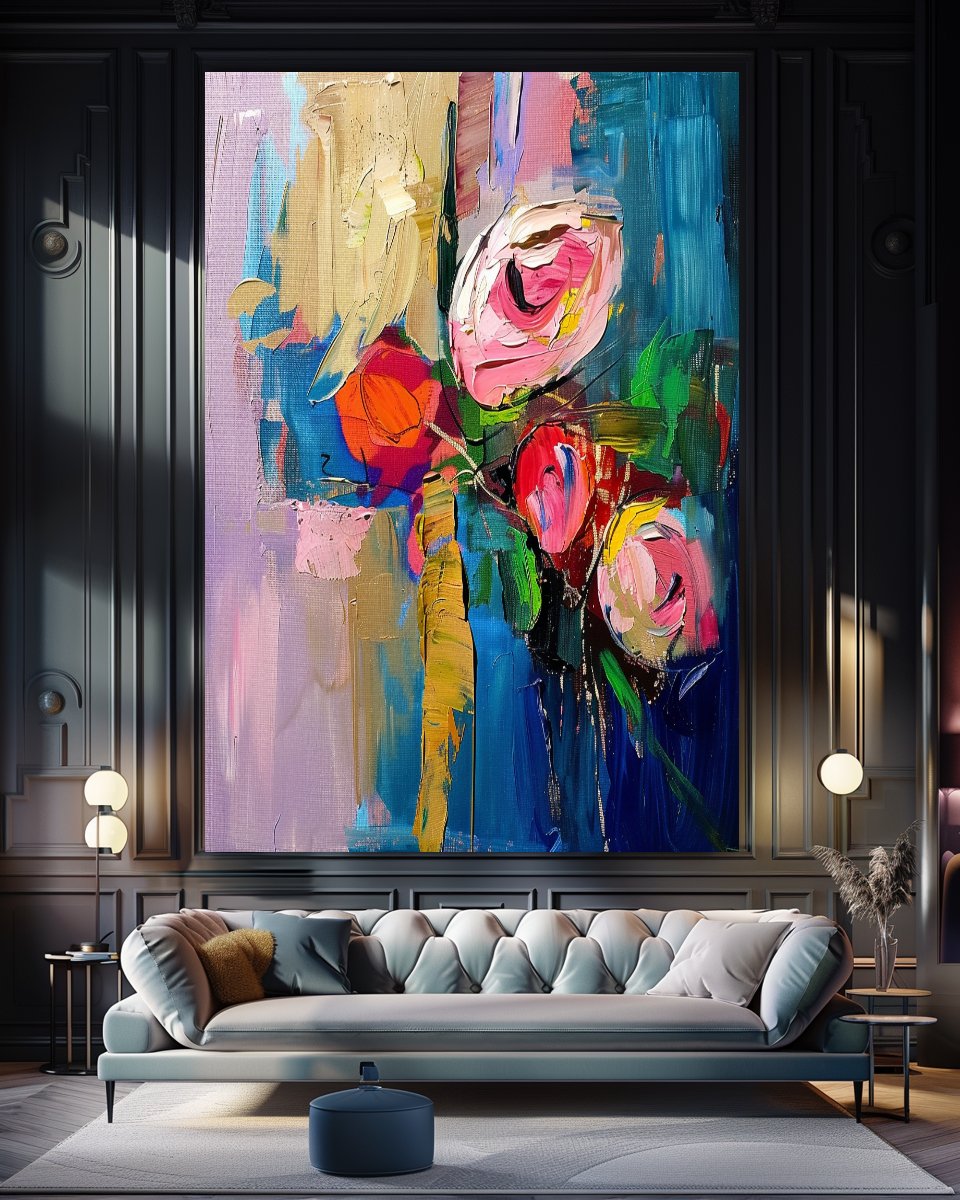 Floral Abstract Impasto Oil Painting on Canvas - Vibrant Modern Wall Art for Living room