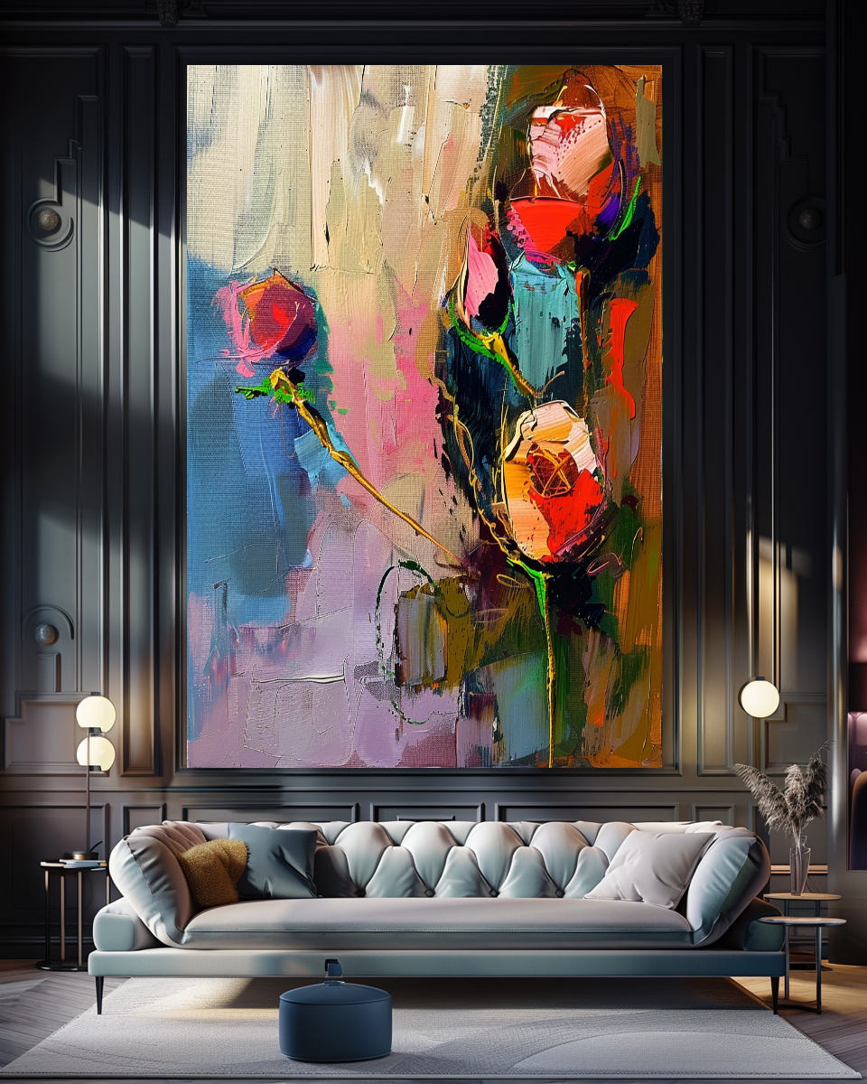 Floral Abstract Impasto Oil Painting on Canvas - Vibrant Modern Wall Art for Living room