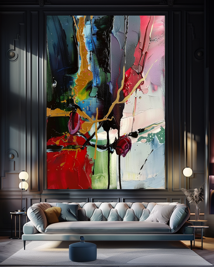 Deep Colors Abstract Impasto Oil Painting on Canvas - Vibrant Modern Wall Art for Living room
