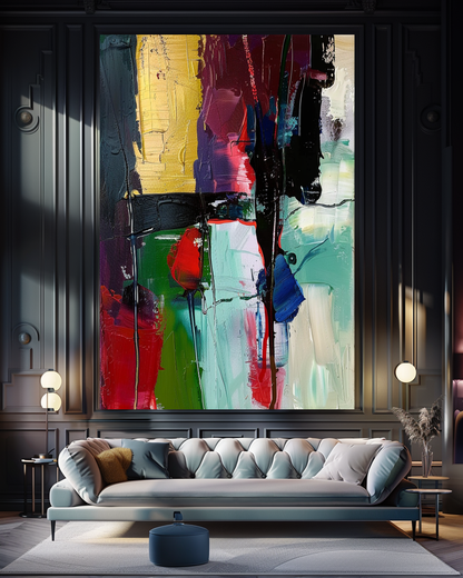 Deep Colors Abstract Impasto Oil Painting on Canvas - Vibrant Modern Wall Art for Living room