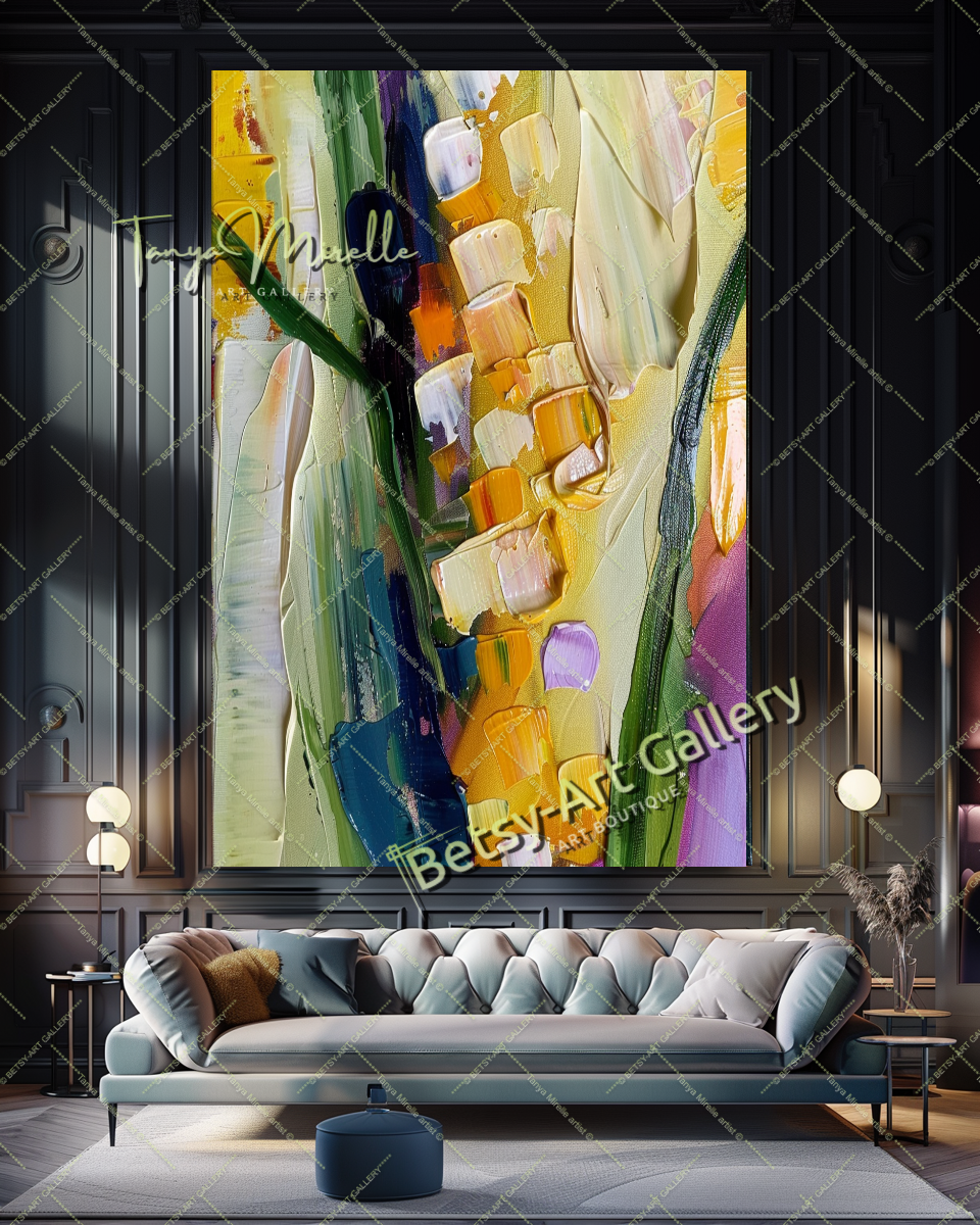 Popcorn Abstract Painting – Modern Floral Artwork #139