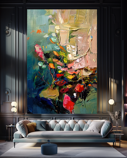 Abstract Red Coral Art, Underwater Impasto Oil Painting on Canvas - Colorful Modern Wall Art for Living room