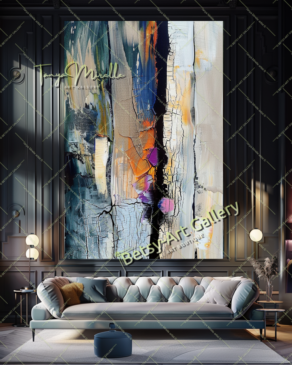 Abstract Tree Painting on Canvas – Large Modern Wall Art #142